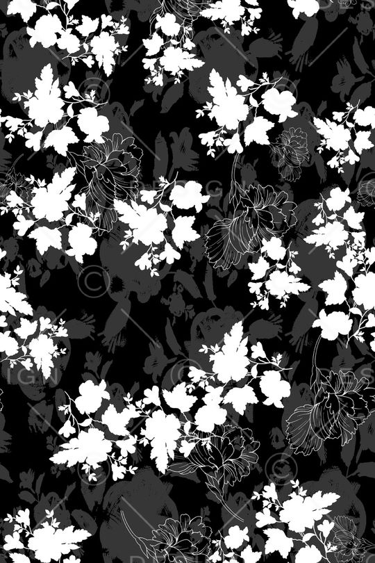黑底花卉印花华亿平台图片
