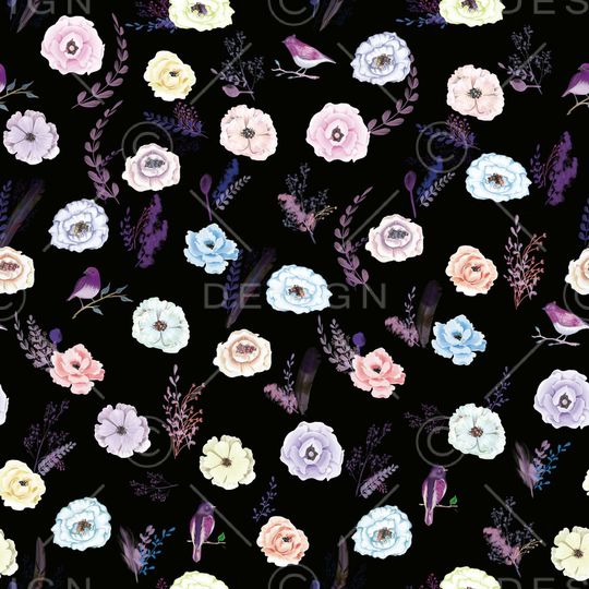 黑底花卉印花华亿平台图片