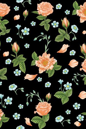 黑底花卉印花华亿平台图片