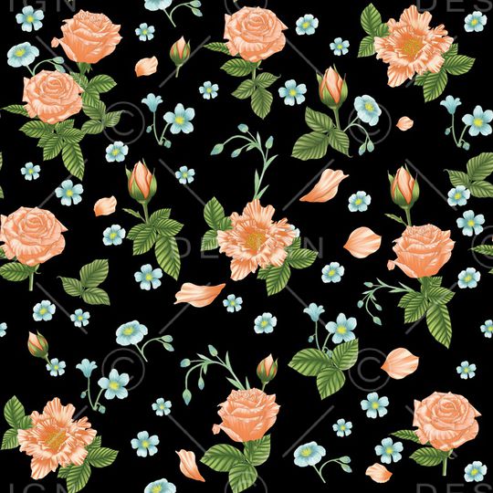 黑底花卉印花华亿平台图片