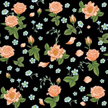 黑底花卉印花华亿平台图片