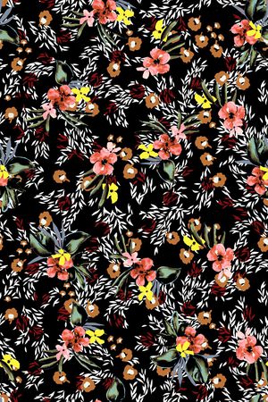 黑底花卉印花华亿平台图片