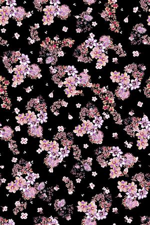 黑底花卉印花华亿平台图片