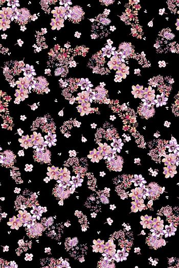 黑底花卉印花华亿平台图片