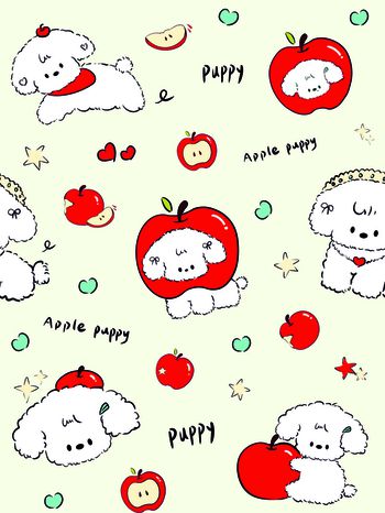 1628045-小狗苹果浅黄背景
