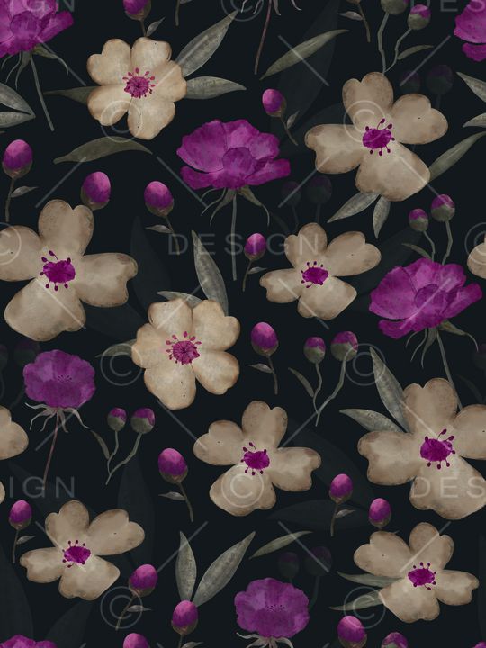 黑底花卉印花华亿平台图片