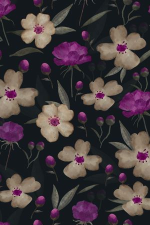 黑底花卉印花华亿平台图片