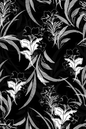 黑底花卉印花华亿平台图片