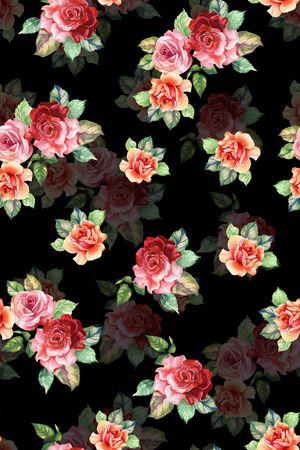 黑底花卉印花华亿平台图片