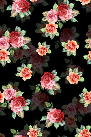 黑底花卉印花华亿平台图片