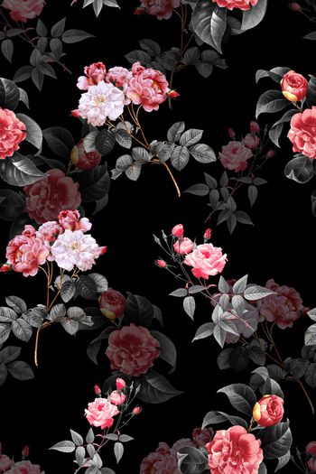 黑底花卉印花华亿平台图片