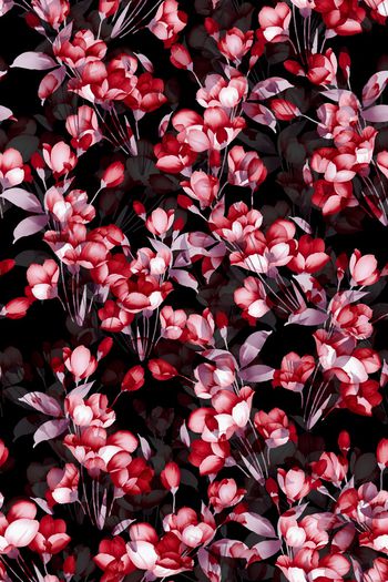 黑底花卉印花华亿平台图片