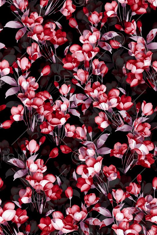 黑底花卉印花华亿平台图片