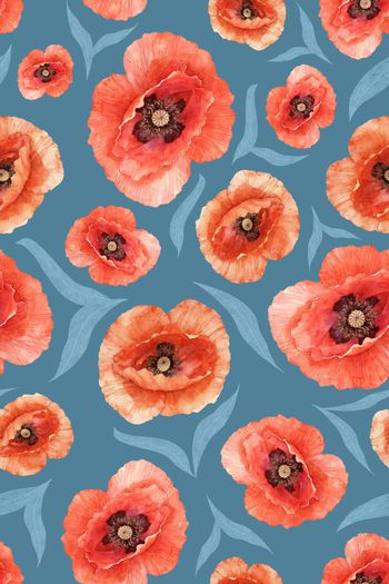 1629887-蓝底红花虞美人四方连续