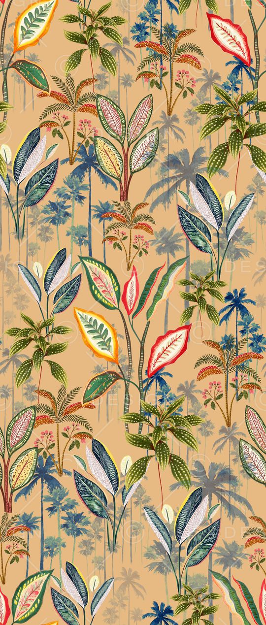 异域植物印花华亿平台图片