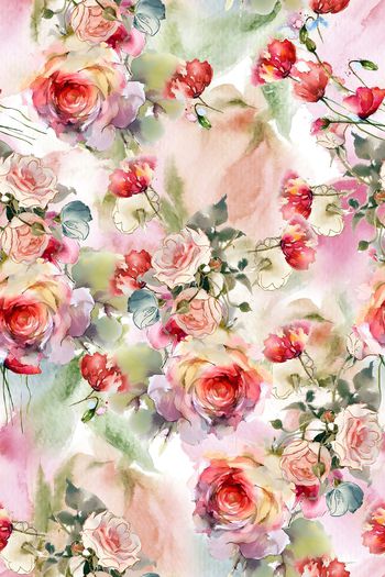 水彩花卉印花华亿平台图片