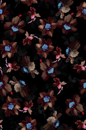 黑底花卉印花华亿平台图片