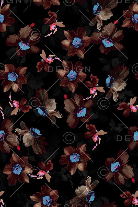 黑底花卉印花华亿平台图片