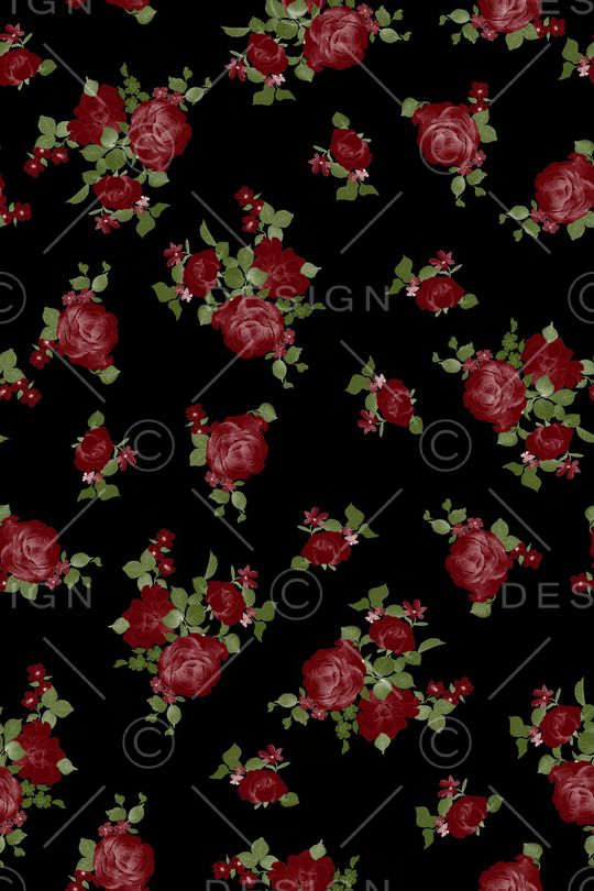 黑底花卉印花华亿平台图片