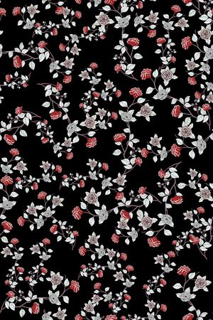 黑底花卉印花华亿平台图片