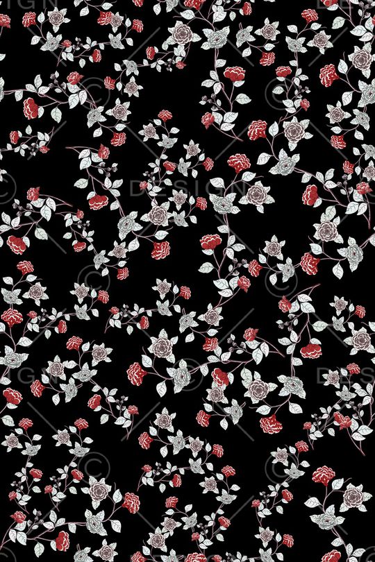 黑底花卉印花华亿平台图片