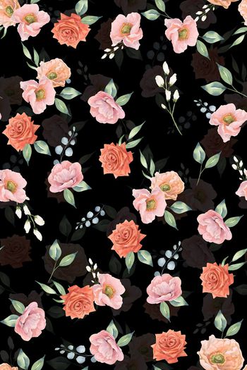 黑底花卉印花华亿平台图片