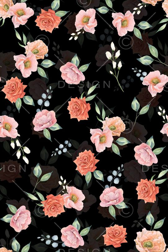 黑底花卉印花华亿平台图片