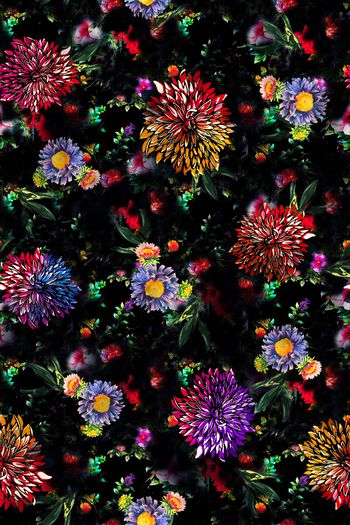 黑底花卉印花华亿平台图片