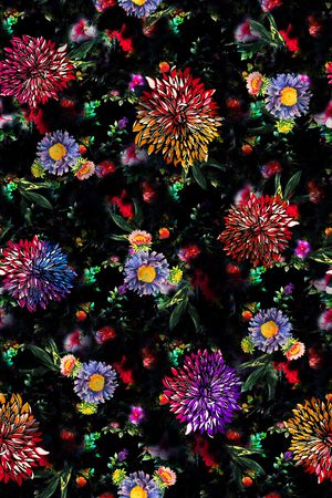 黑底花卉印花华亿平台图片