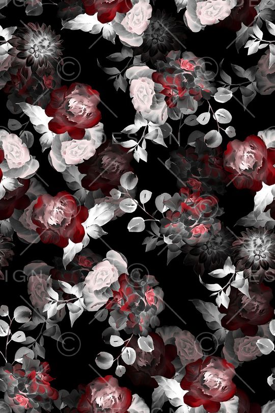 黑底花卉印花华亿平台图片