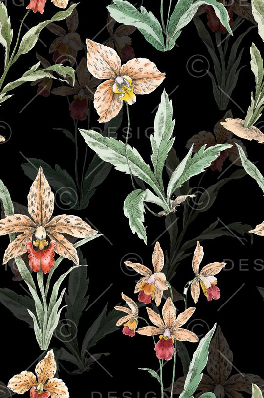 黑底花卉印花华亿平台图片