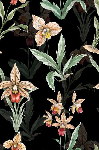 黑底花卉印花华亿平台图片