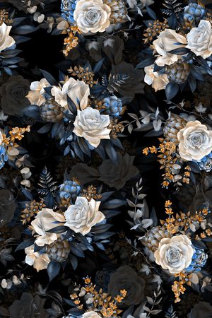 黑底花卉印花华亿平台图片