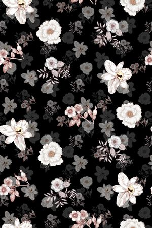 黑底花卉印花华亿平台图片