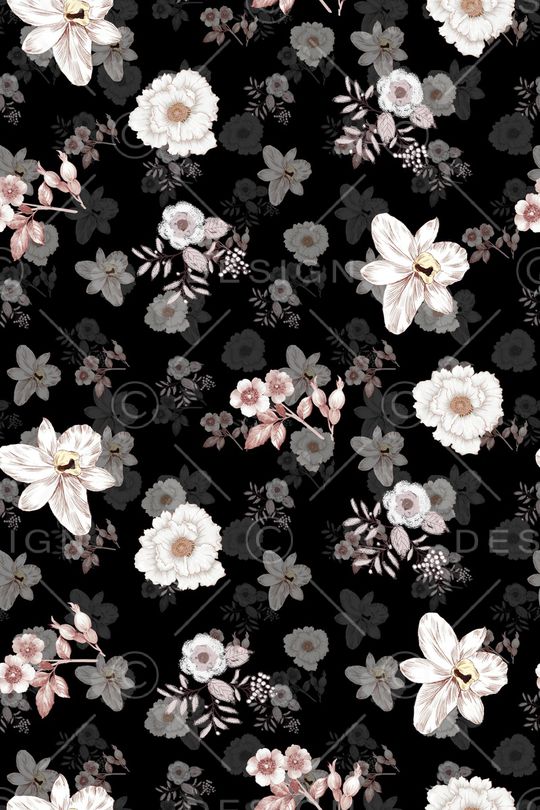 黑底花卉印花华亿平台图片