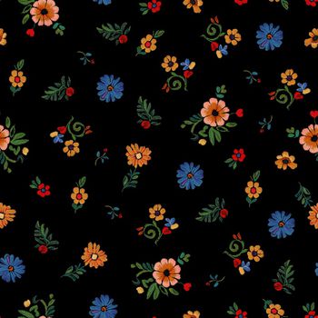 黑底花卉印花华亿平台图片