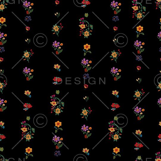 黑底花卉印花华亿平台图片