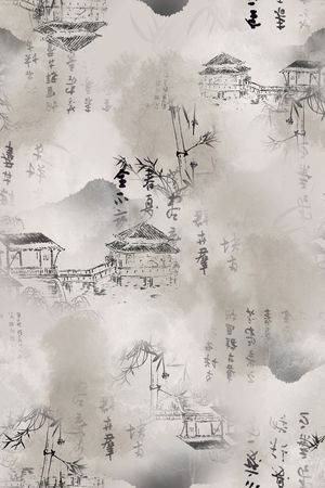 水墨画印花华亿平台图片