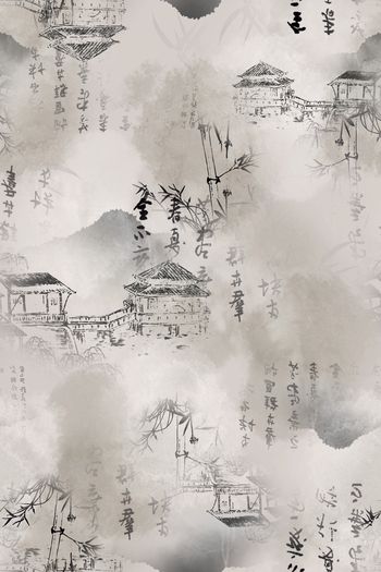 水墨画印花华亿平台图片