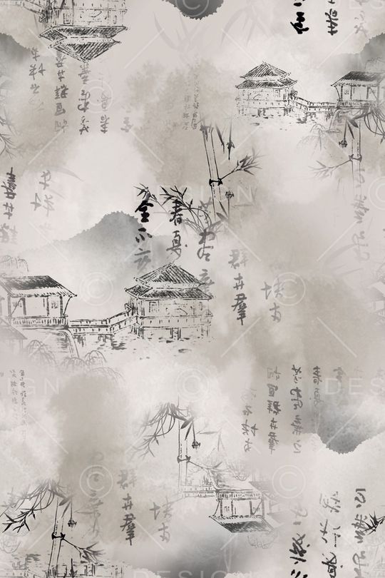 水墨画印花华亿平台图片