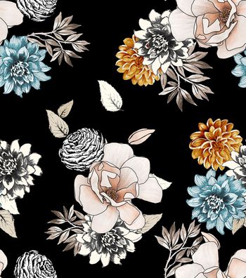 黑底花卉印花华亿平台图片