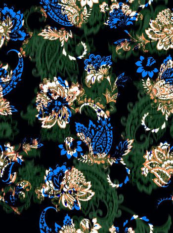 黑底花卉印花华亿平台图片