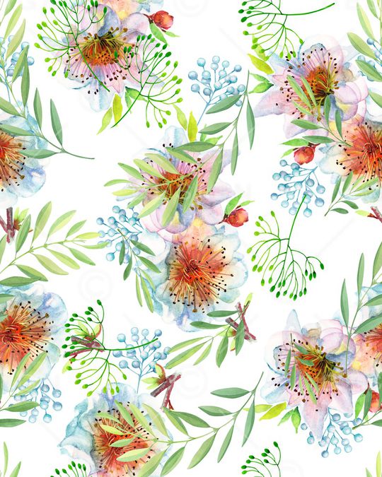 水彩花卉印花华亿平台图片