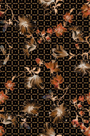 黑底花卉印花华亿平台图片