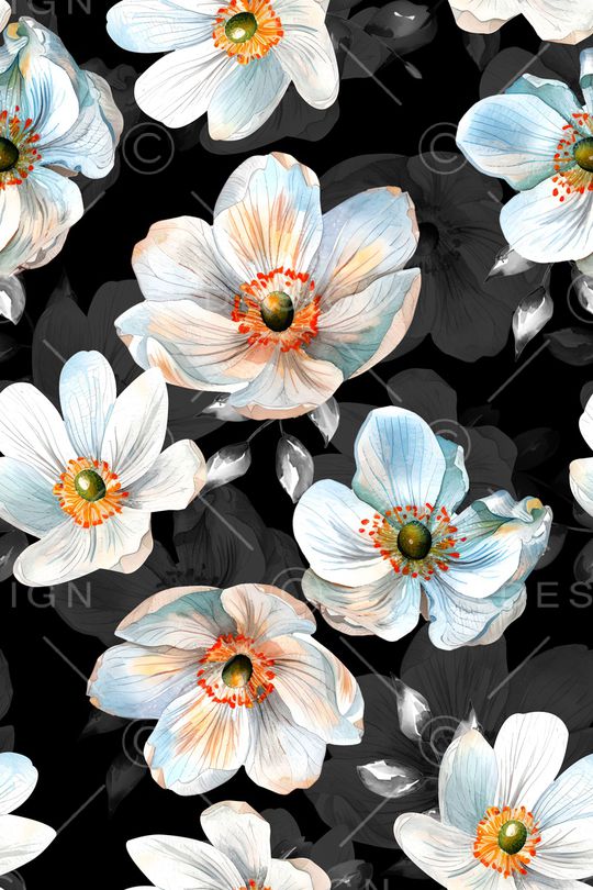 黑底花卉印花华亿平台图片