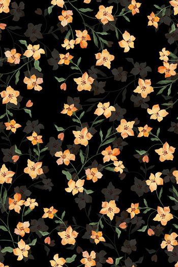 黑底花卉印花华亿平台图片