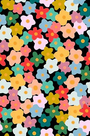 黑底花卉印花华亿平台图片