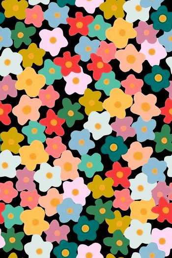 黑底花卉印花华亿平台图片