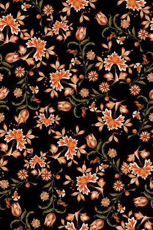 黑底花卉印花华亿平台图片