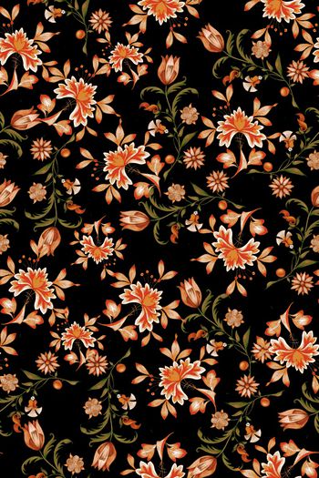 黑底花卉印花华亿平台图片